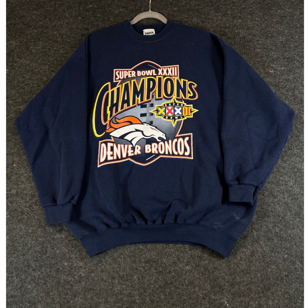 Vintage 90s Denver Broncos Super Bowl XXXII Champions Sweatshirt Mens XL Navy